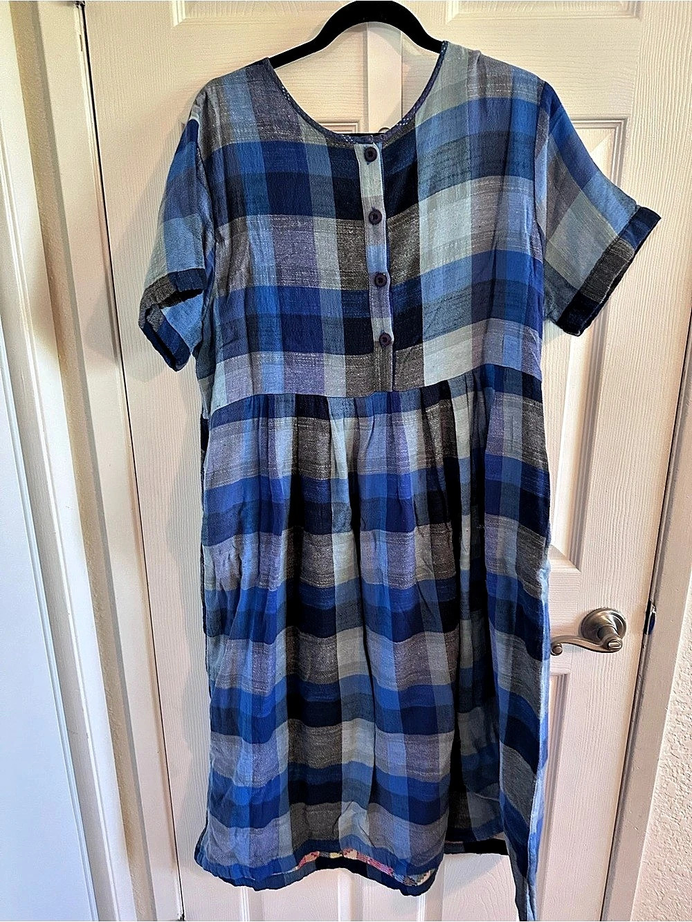 Ace and Jig Ashcroft Plaid Midi Dress in Blue & Gray XL